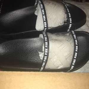 PINK black logo slides/sandals